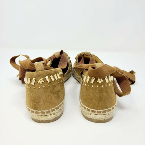 Jimmy Choo Brown Suede Gold Studded Lace Up Flats Espadrille - Picture 9 of 9